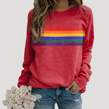 Veronika | Damen Frühlings Freizeit-Sweatshirt mit Regenbogenstreifen – Rot