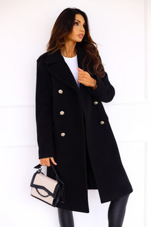 Eleganter Damen Winter-Trenchcoat – Reverskragen & Doppelreiher – Warm – Schwarz
