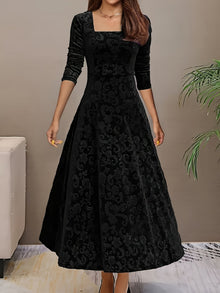 Stylische Baumwollblumenmusterformelle Kleid Für Damen | Für formelle Anlässe – Schwarz