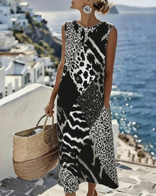 Eufrozina – Patchwork-Kleid Mit Leoparden Muster – Weiß