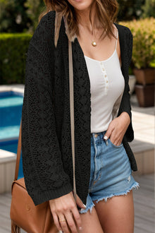 Gehäkelte Strickjacke | Offenes Design | Lässige Eleganz – Schwarz