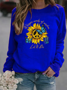 Damen Sweatshirt mit künstlerischem Sonnenblumen- und Schmetterlingsdesign – Königsblau
