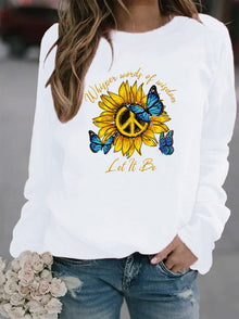 Damen Sweatshirt mit künstlerischem Sonnenblumen- und Schmetterlingsdesign – Weiß