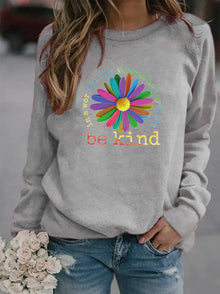 Damen Sweatshirt mit buntem motivierendem Blumen-Design und weicher Innenseite – Grau