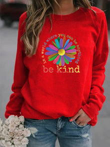 Damen Sweatshirt mit buntem motivierendem Blumen-Design und weicher Innenseite – Rot