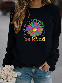 Damen Sweatshirt mit buntem motivierendem Blumen-Design und weicher Innenseite – Schwarz