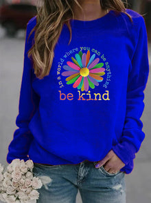 Damen Sweatshirt mit buntem motivierendem Blumen-Design und weicher Innenseite – Königsblau