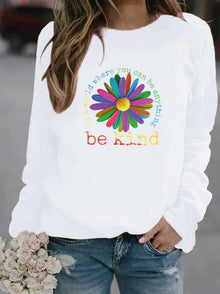 Damen Sweatshirt mit buntem motivierendem Blumen-Design und weicher Innenseite – Weiß
