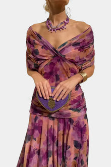Inés | Langes Blumenkleid mit V-Ausschnitt – Lila