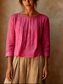 Gelina – Bluse Mit Rundhalsausschnitt Und Falten Vorne – Rosa Rot