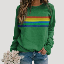 Veronika | Damen Frühlings Freizeit-Sweatshirt mit Regenbogenstreifen – Grün