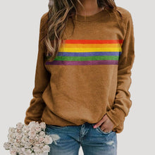 Veronika | Damen Frühlings Freizeit-Sweatshirt mit Regenbogenstreifen – Braun