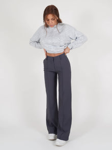 Damen High Waist Hose mit geradem Bein – Grau