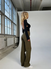 Damen High Waist Hose mit geradem Bein – Grün