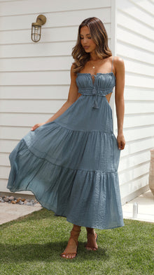 Boho Midi-Kleid mit Spaghetti-Trägern – Viel Farben – Blau/Grau