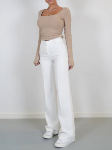 Damen Gerades Bein Chino Hose – Weiß