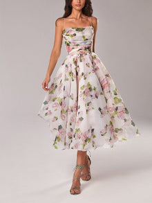 Jane bedrucktes Swing Midikleid – Pink