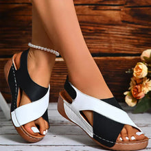Karla | Damen Orthopädische Kreuzriemen Sandalen – Schwarz mit Weiß