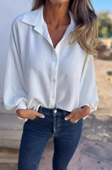 Bluse mit Knopfleiste | Lockerer Schnitt | Fließendes Material – Weiß