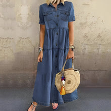 Calanthe - Denim-Maxikleid im Boho-Stil – Marineblau