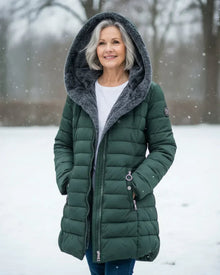Luania – Langer Daunenmantel Mit Kapuze Und Taschen – Dunkelgrün