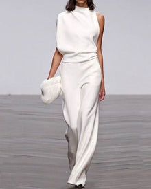Isabel - Eleganter Jumpsuit mit Stehkragen – Weiß