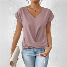 Velanie - Lockeres V-Ausschnitt-Shirt – Rosa