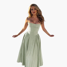Midikleid Damen – Retro Corsagenkleid mit Trägern Sommer – Hellgrün