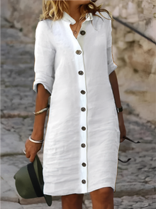 Paula - Lässiges Hemdkleid mit halben Ärmeln für Damen – Weiß