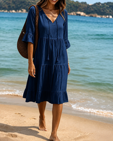 Lorraine - Schickes Midikleid mit V-Ausschnitt – Marineblau