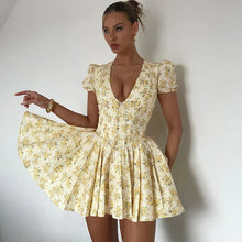 Verspieltes Minikleid | Feminine Silhouette & Puffärmel | Eleganter Vintage-Stil – Gelb