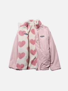 Verspielte Oversized Doppelseitige Herzmuster-Jacke – Rosa