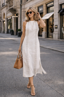 Johanna – Ärmelloses Midikleid mit Spitzendetails – Weiß