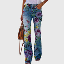 Nicole | Damen Blumen Bedruckte Enge Jeans – Lila Blume