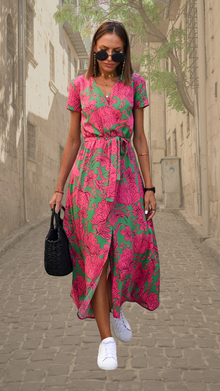 Aubrey | Statement Floral Wrap Maxi Dress – Pink