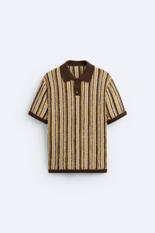 Retro Strick-Poloshirt mit Streifenmuster – Khaki