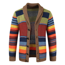 Herren Retro-Cardigan mit Farbblock und Knopfleiste – Braun Rot Gelb
