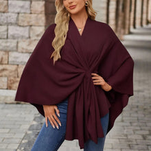 Veronika | Damen Oberteil im Cape-Stil mit Frontknoten – Burgunderrot