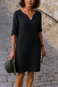 LISETTE | Elegantes Kleid mit V-Ausschnitt – Schwarz