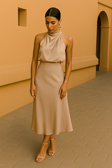Selina - Schickes ärmelloses Kleid – Beige