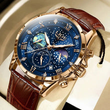 Stilvolle Mondphasen-Armbanduhr – Gold Blau