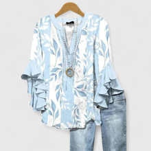 Viviane | Damen Blumen Rüschenärmel Casual Top – Hellblau