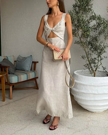 Leinen-Maxikleid | Elegante Cut-Outs | Schlichte Raffinesse – Beige