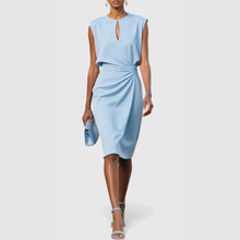 Karla | Damen Ärmellos Gerafftes Midi Kleid – Hellblau