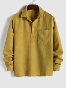 Herren Corduroy Langarmhemd mit halber Knopfleiste – Gelb