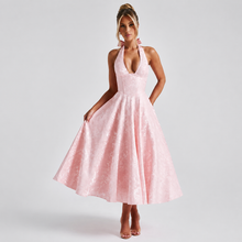 Dahlia - Stilvolles ärmelloses Kleid mit V-Ausschnitt und Neckholder – Rosa