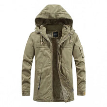 Fleecegefütterte Herren-Winterjacke mit Kapuze – Khaki
