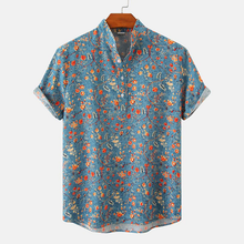 Leo | Verspieltes Kurzarmhemd mit Vintage-Blumenmuster – Blau
