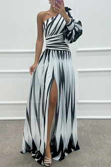 Katrina | Einschulter Asymmetrisch Maxi Hochzeitsgastkleid – Weiß