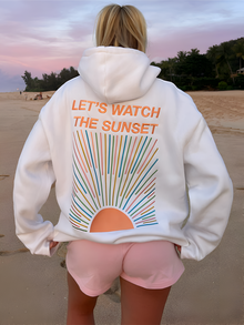 Oversize Damen-Hoodie mit Sunset-Print „Let’s Watch the Sunset“ | Zendoo.de – Weiß
